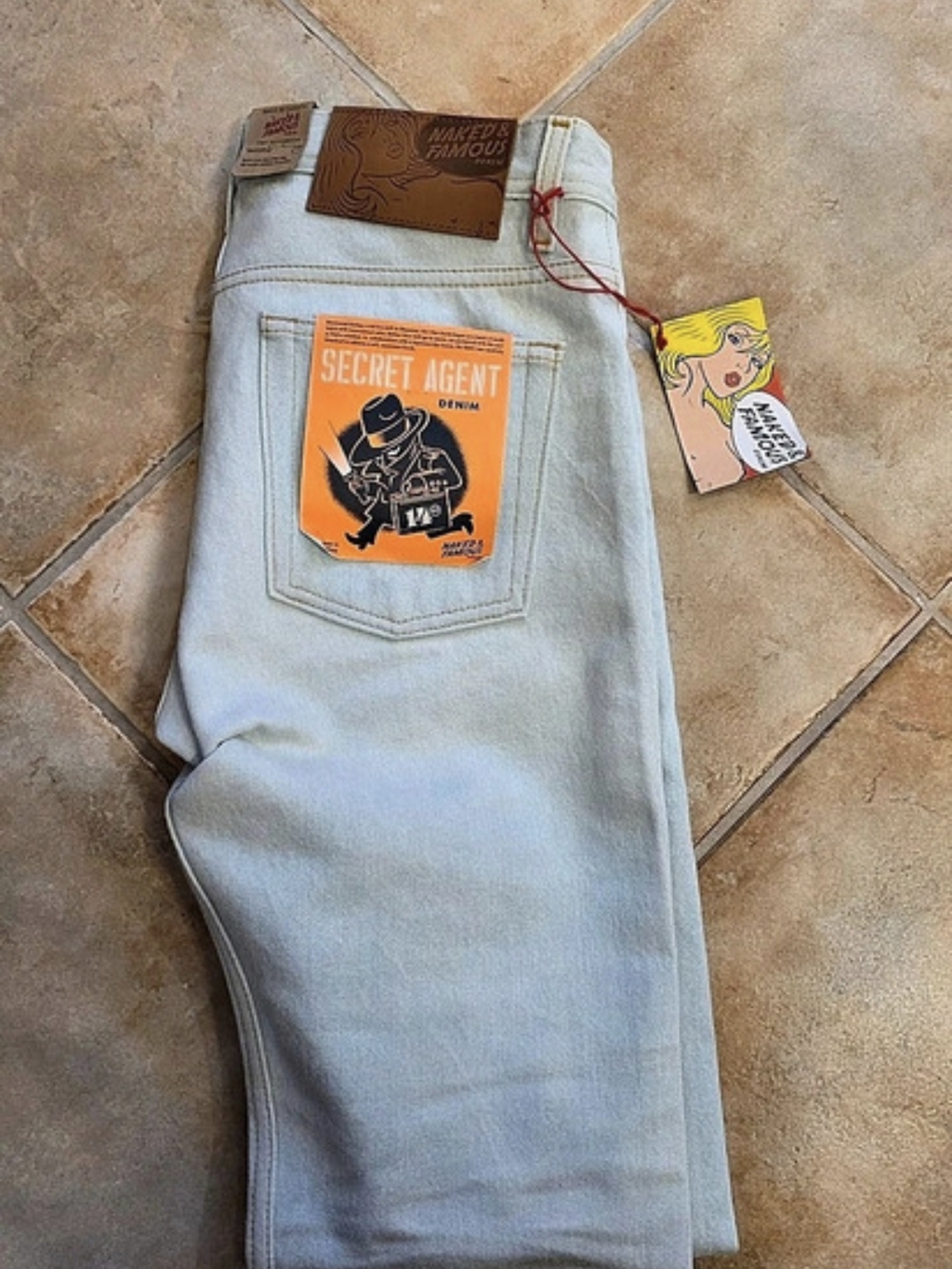 Naked & Famous Selvedge Weird Guy Secret Agent Bleach Blue Jeans NWT Men 30